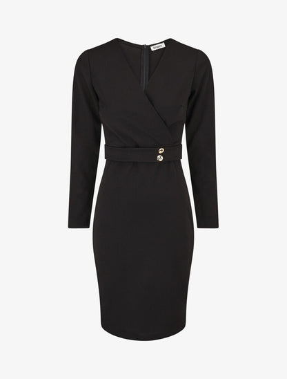 Robe fourreau à taille cintrée - Noir - 1