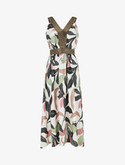 Robe longue à détail irisées et imprimé feuilles - Noir - 1