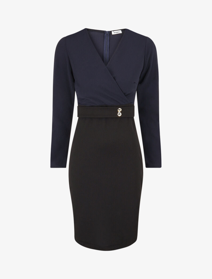 Robe fourreau à taille cintrée - Marine - 4