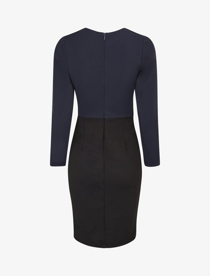 Robe fourreau à taille cintrée - Marine - 2