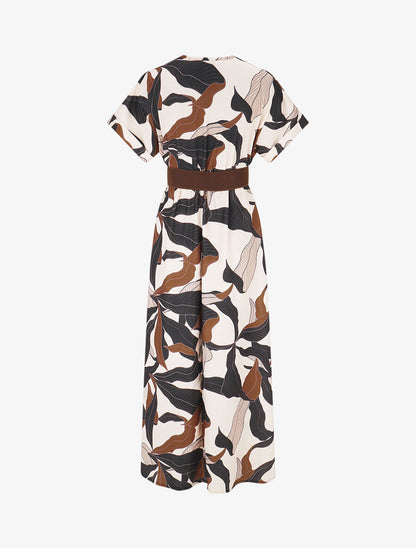 Robe longue à cache-coeur imprimé feuillage - Noir - 2