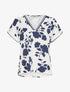 Blouse imprimé floral à col V - Marine - 1