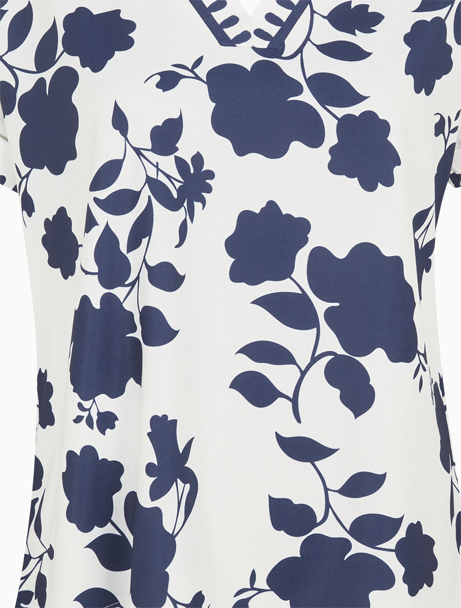 Blouse imprimé floral à col V - Marine - 3