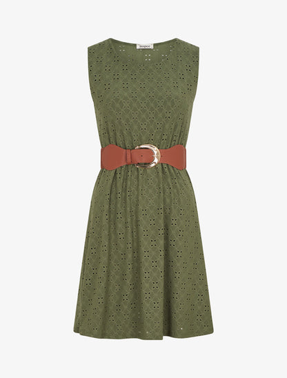 Robe droite unie et ajourée - Kaki - 4