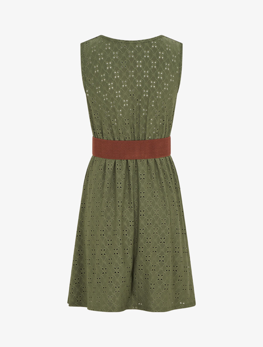 Robe droite unie et ajourée - Kaki - 2