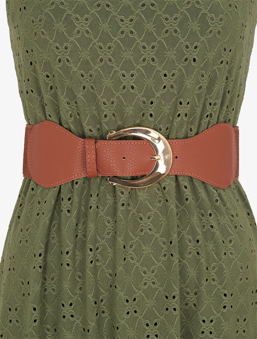 Robe droite unie et ajourée - Kaki - 3