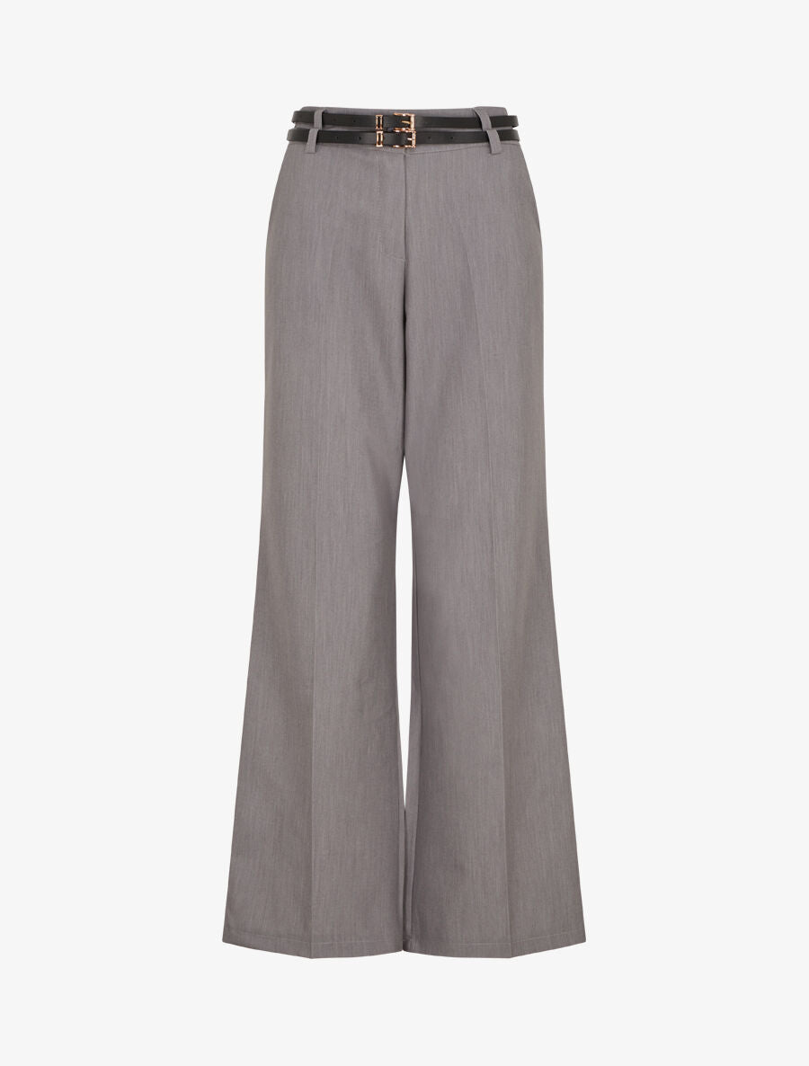 Pantalon droit taille haute ceinturée - Gris - 4