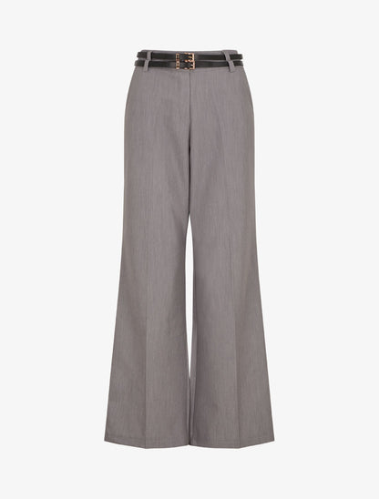Pantalon droit taille haute ceinturée - Gris - 4