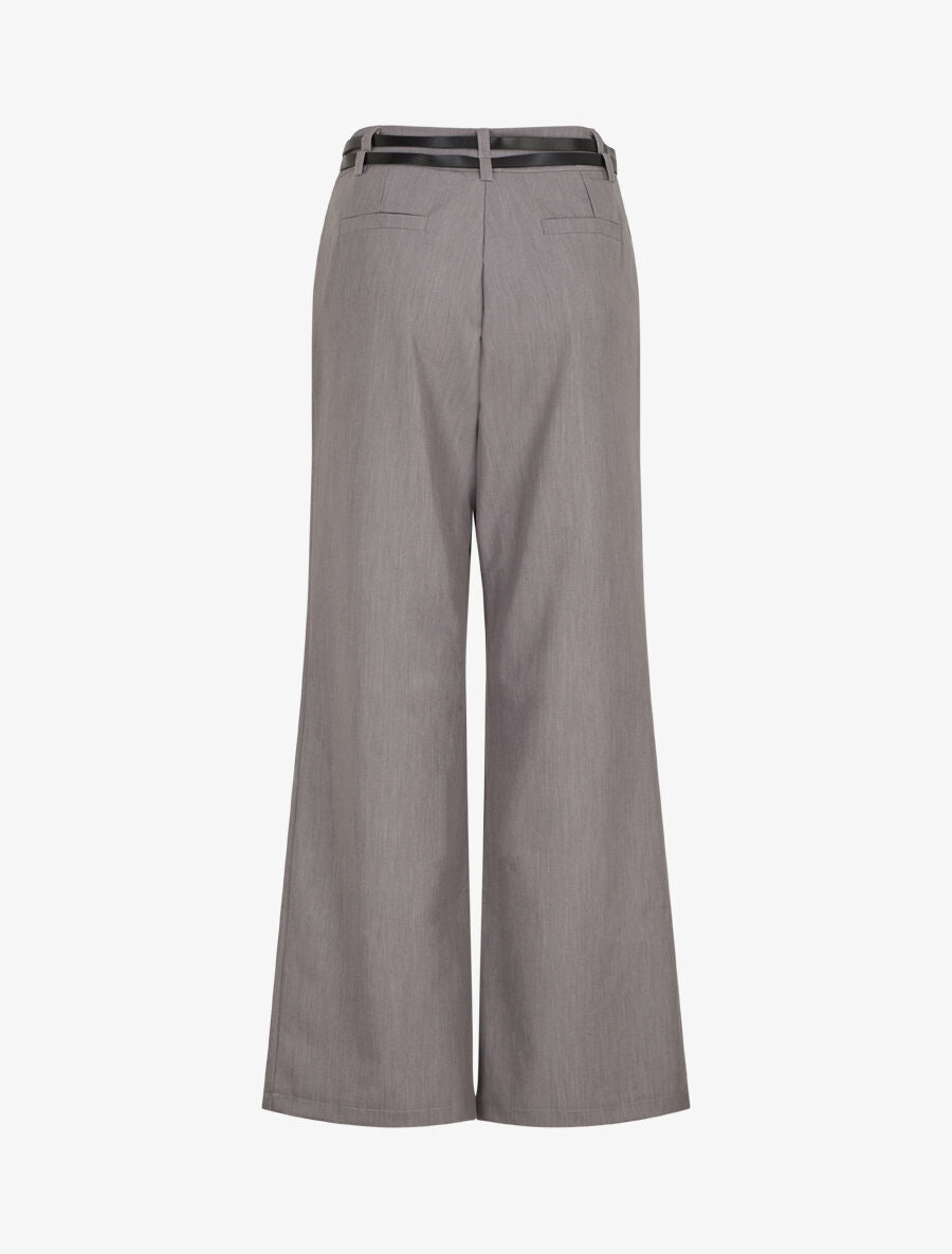 Pantalon droit taille haute ceinturée - Gris - 2