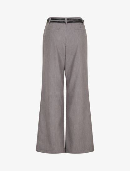 Pantalon droit taille haute ceinturée - Gris - 2