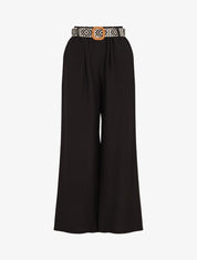 Pantalon uni à taille élastiquée - Noir - 4