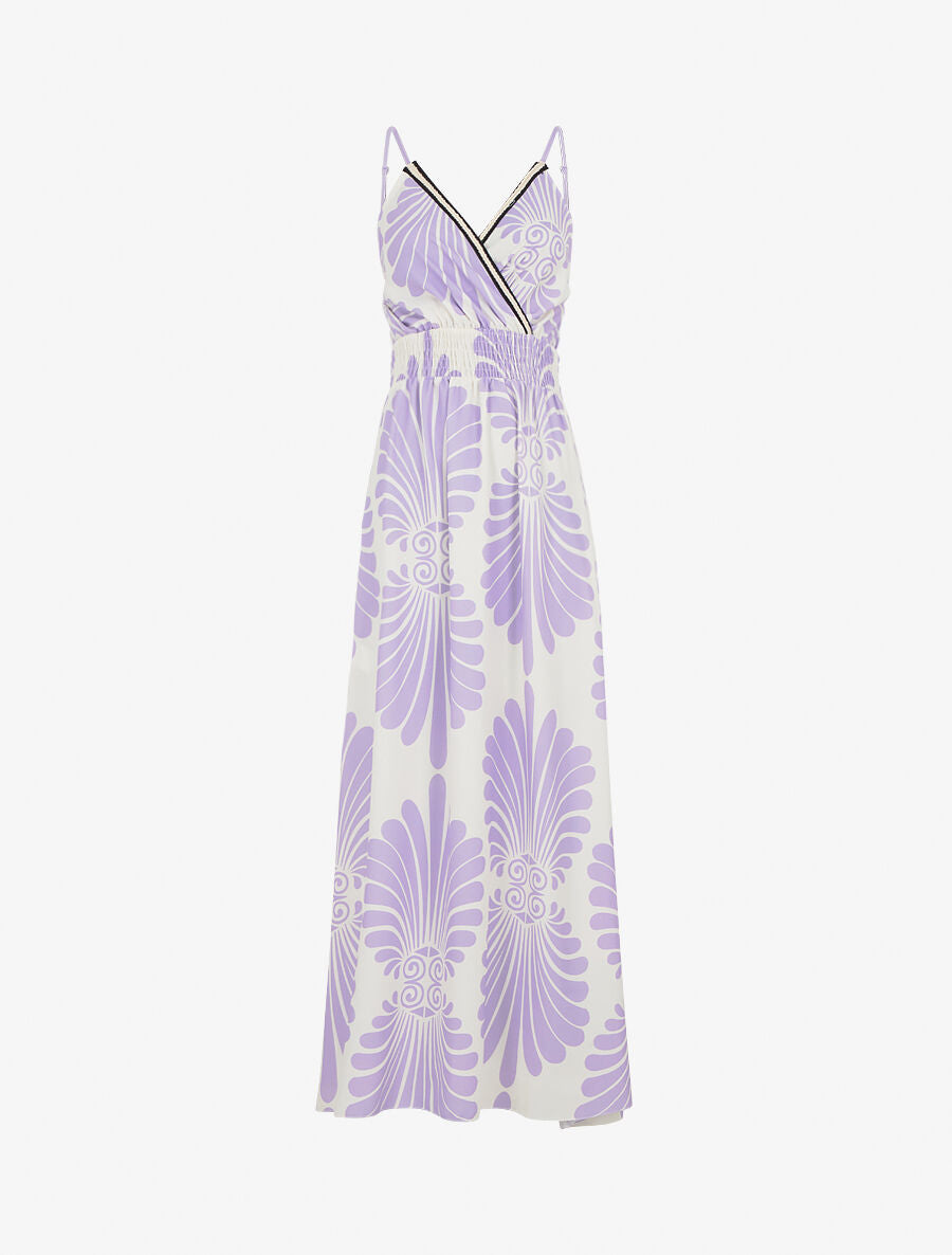 Robe longue à taille élastiquée imprimé fantaisie - Lilas - 1