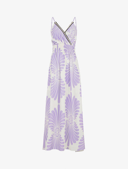 Robe longue à taille élastiquée imprimé fantaisie - Lilas - 1