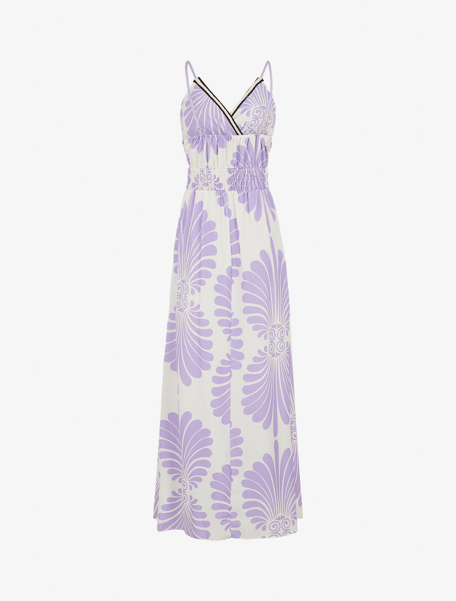 Robe longue à taille élastiquée imprimé fantaisie - Lilas - 2