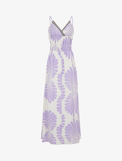 Robe longue à taille élastiquée imprimé fantaisie - Lilas - 2