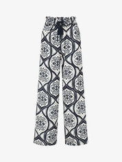 Pantalon élastiqué à imprimé graphique - Marine - 1
