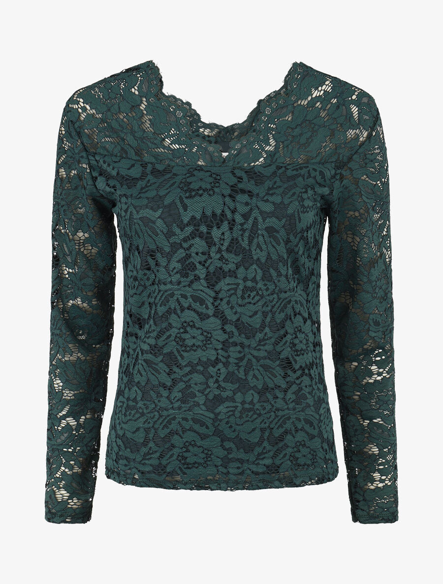 Top uni en dentelle - Vert sapin - 5
