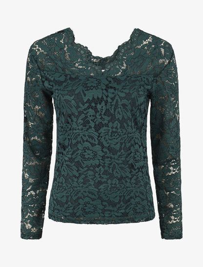 Top uni en dentelle - Vert sapin - 5