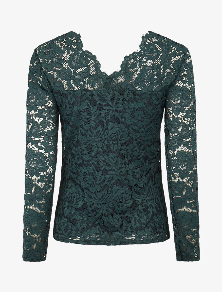 Top uni en dentelle - Vert sapin - 2