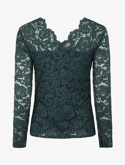 Top uni en dentelle - Vert sapin - 2