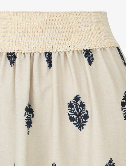 Jupe longue évasée imprimé arabesque - Marine - 3