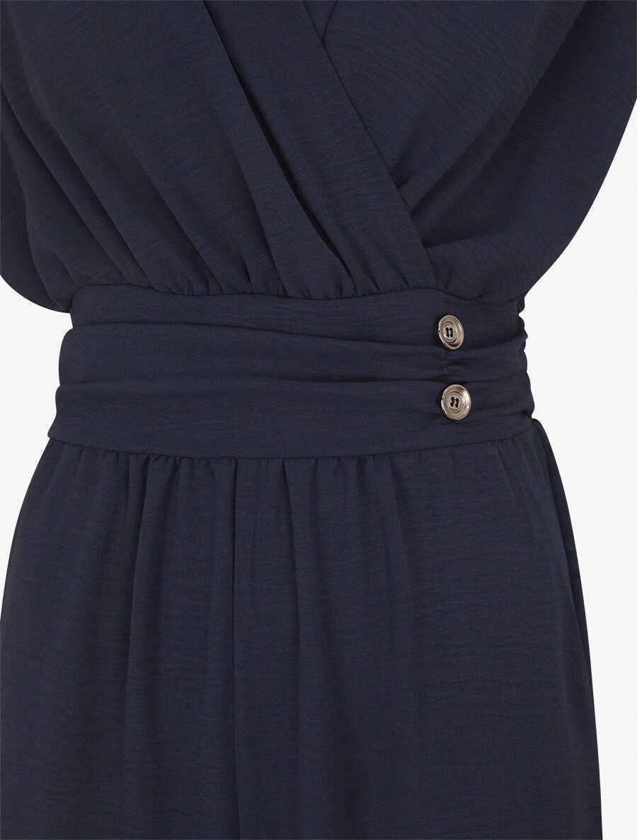 Combinaison fluide uni à col cache-coeur - Marine - 3