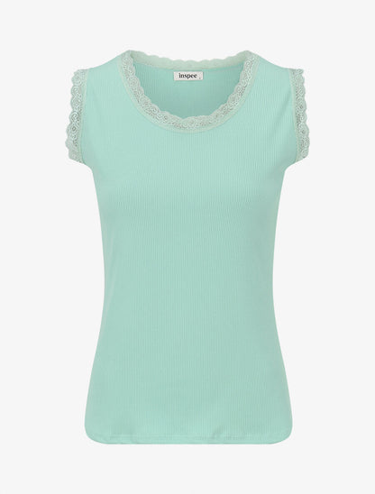 Débardeur côtelé à dentelle coupe ajustée - Vert d&