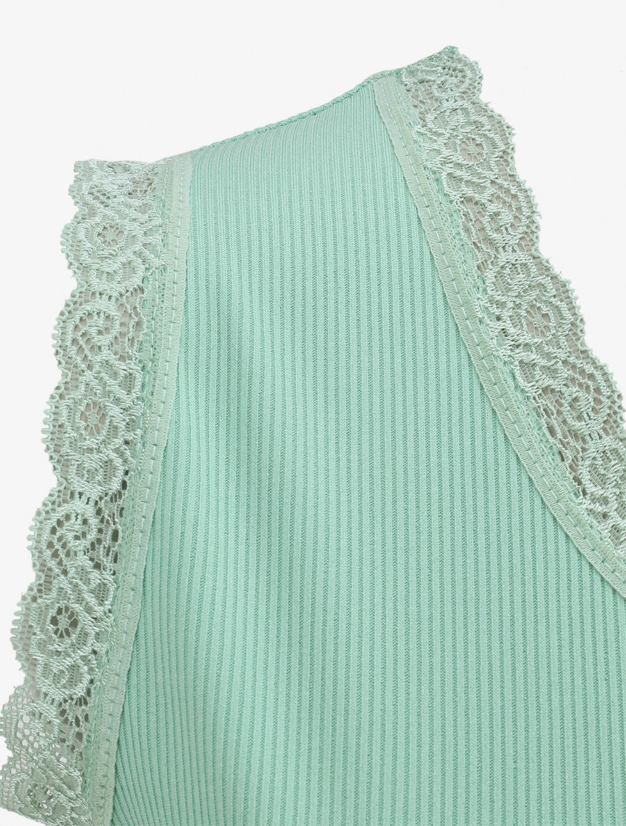 Débardeur côtelé à dentelle coupe ajustée - Vert d&