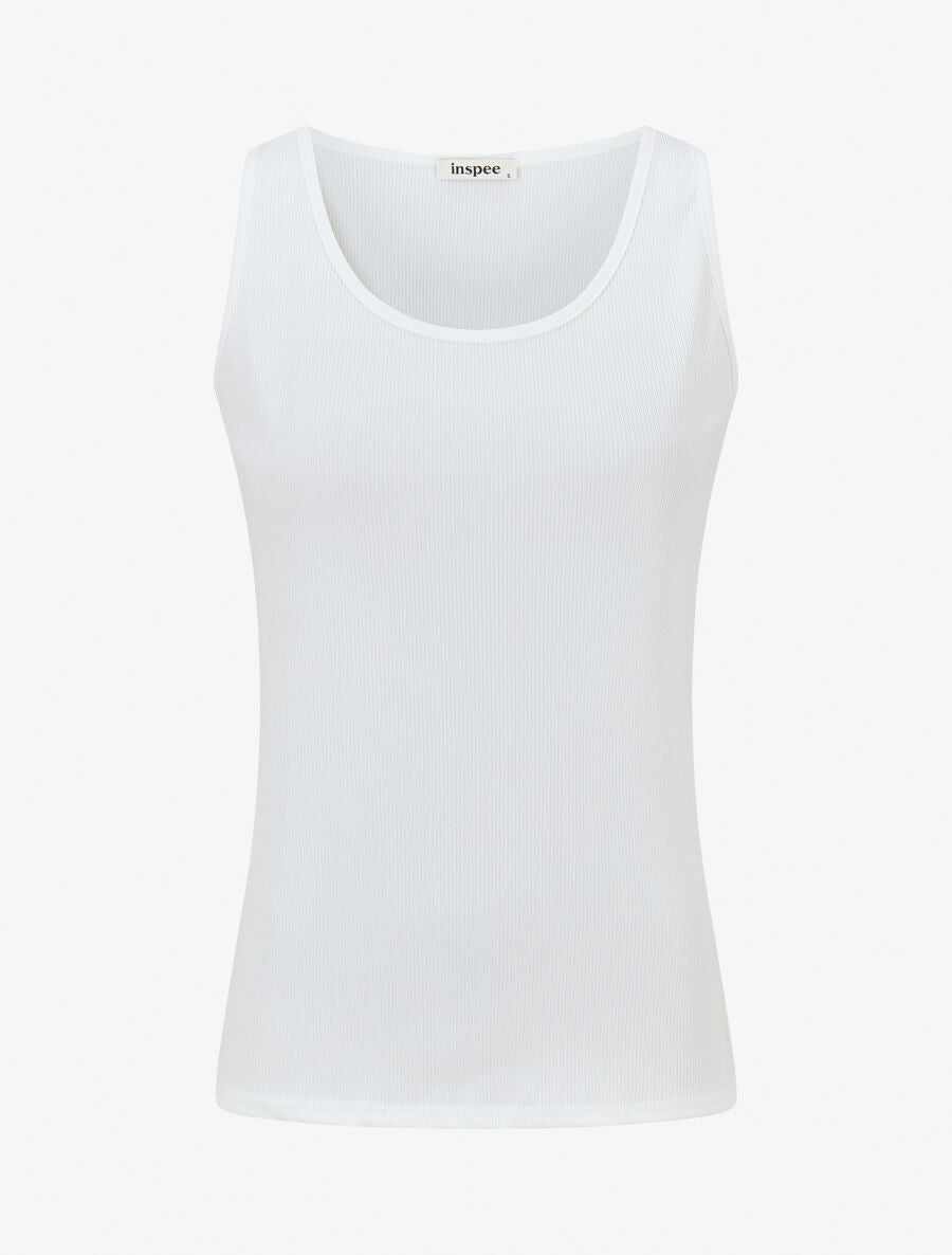 Débardeur côtelé basique coupe ajustée - Blanc - 1