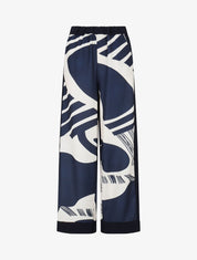 Pantalon droit taille haute imprimé fantaisie - Marine - 1