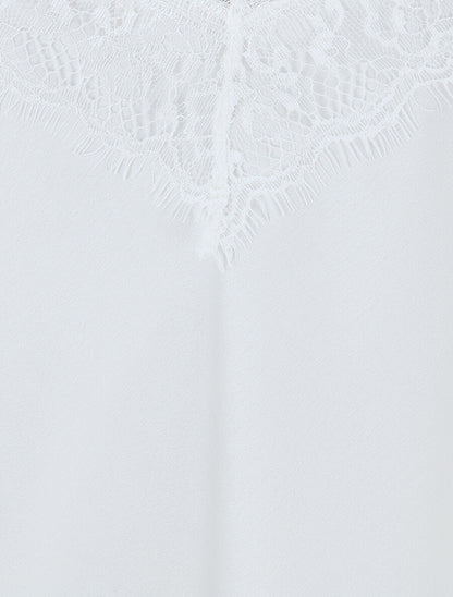 Caraco satiné à dentelle - Blanc - 3