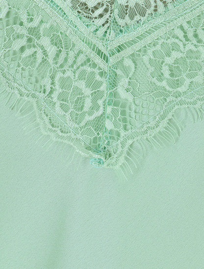 Caraco satiné à dentelle - Vert clair - 3
