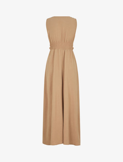 Robe longue évasée sans manches - Camel - 2