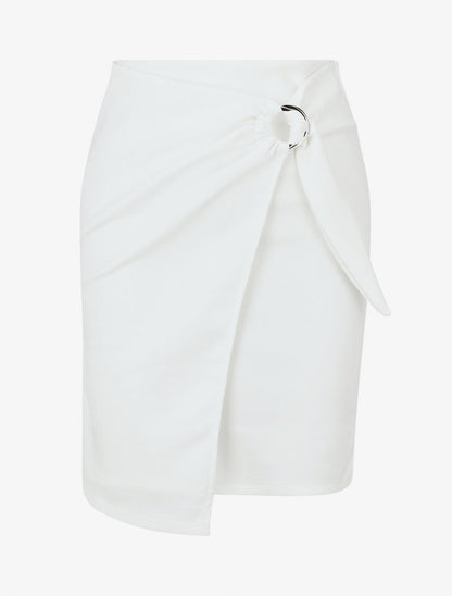 Jupe courte en suédine syle portefeuille - Blanc - 4
