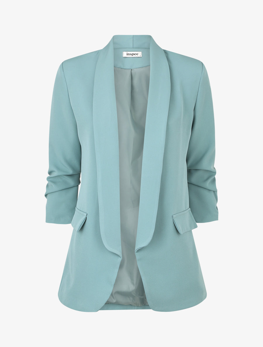 Blazer uni à manches froncées - Vert d&