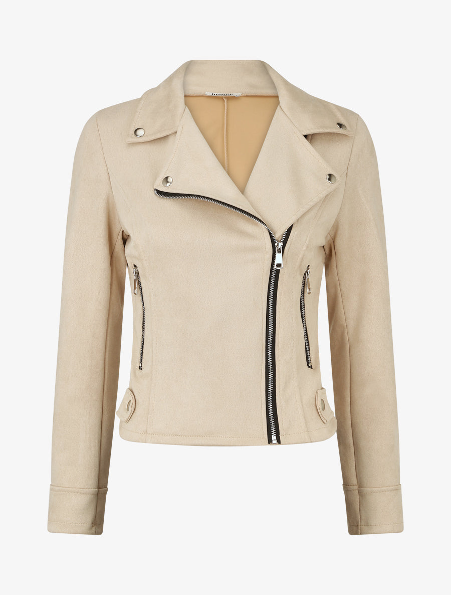 Veste en suédine col cranté - Beige