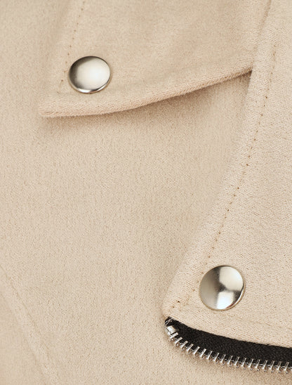 Veste en suédine col cranté - Beige