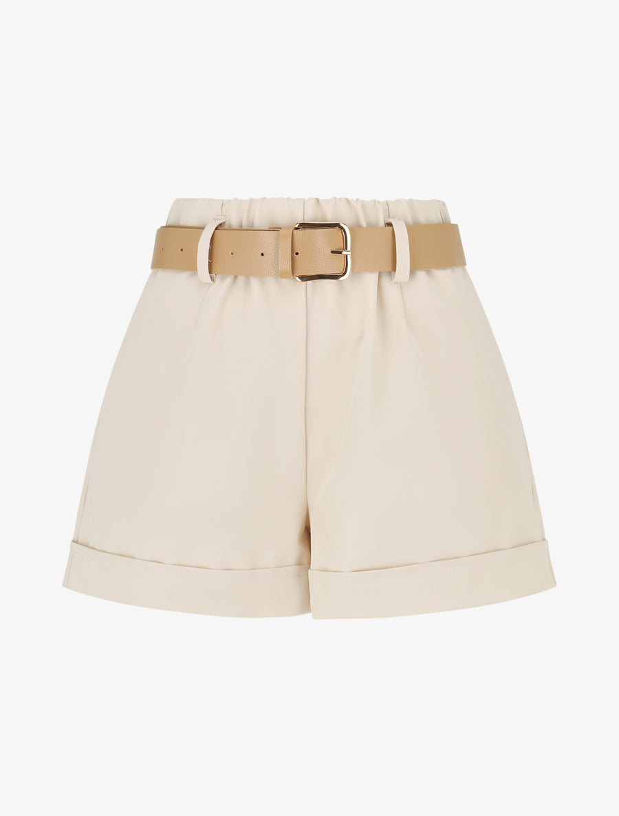 Short taille haute uni coupe droite - Beige - 1