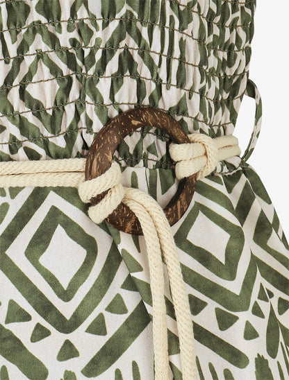 Combishort élastiqué à imprimé éthnique - Kaki - 3