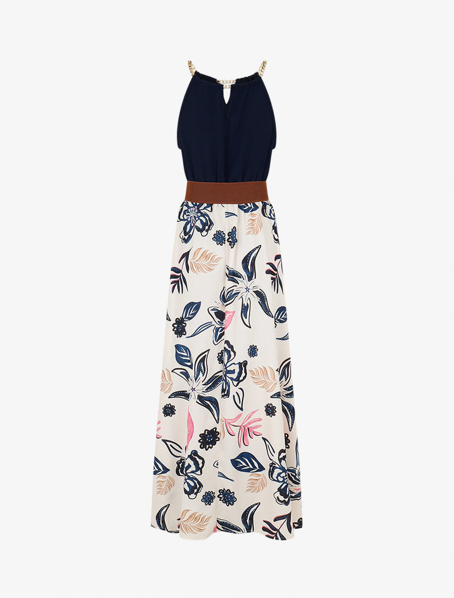 Robe imprimé fleuri à bretelles en chaîne Marine Inspee