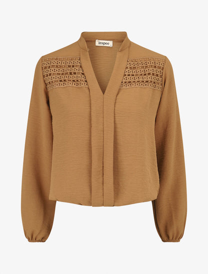 Blouse à détail crochet - Camel - 1