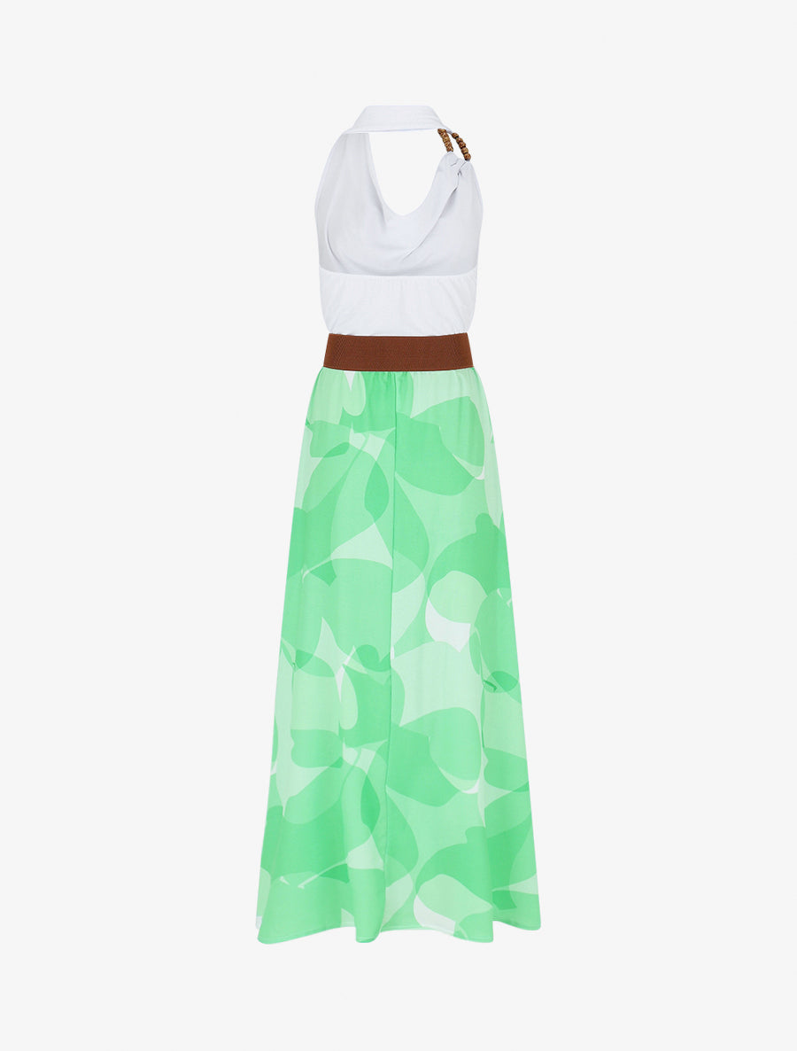 Robe longue dos nu à imprimé graphique - Vert - 2