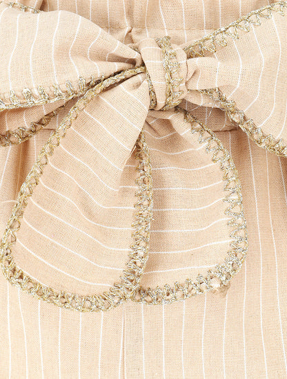 Pantalon ample à rayures et ceinture fantaisie - Beige - 3