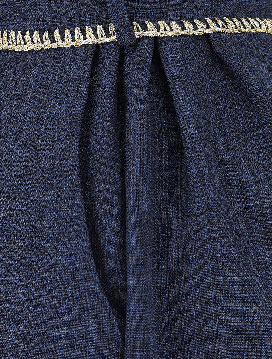 Pantalon ample taille haute à ceinture fantaisie - Marine - 3