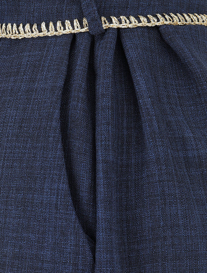 Pantalon ample taille haute à ceinture fantaisie - Marine - 3