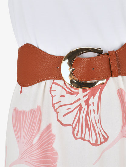 Robe longue imprimé végétal et col à sangle - Vieux rose - 3