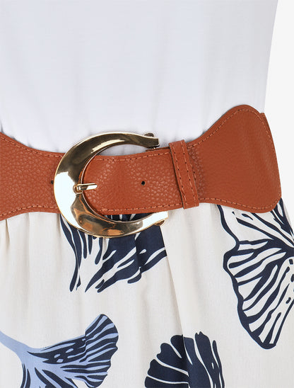 Robe longue imprimé végétal et col à sangle - Marine - 3