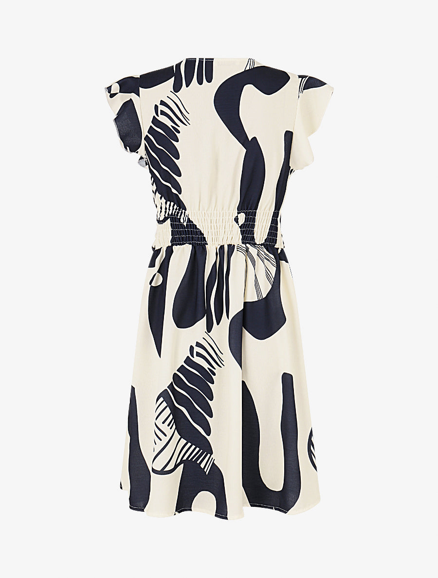 Robe élastiquée à manches volantées - Marine - 2