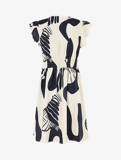 Robe élastiquée à manches volantées - Marine - 2