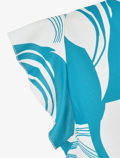 Robe élastiquée à manches volantées - Turquoise - 3